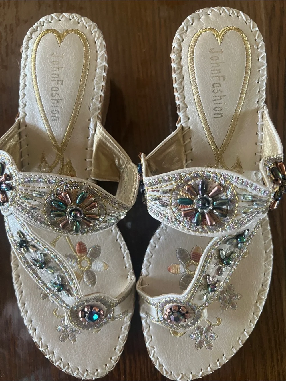Embellished Cream Beaded Floral Slide Sandals